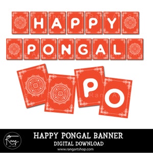 Happy Pongal Banner - Tamil New Year - Indian Festival Colourful Bunting - Indian Toran - Indian Decor
