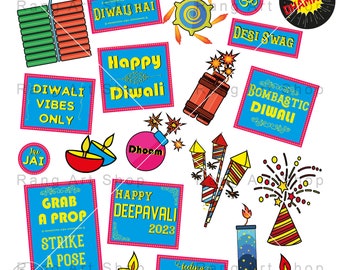 Diwali Photobooth Prop 2023 - 20 Photobooth Requisiten zum Ausdrucken - Indische Themenparty zum Ausdrucken - Indische Feste - Hindu - DIY