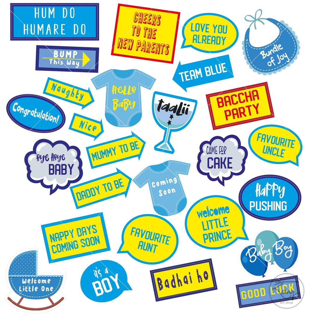 Indian Baby Shower Props - Blue Baby Boy Props - Hindi Photobooth Props ...