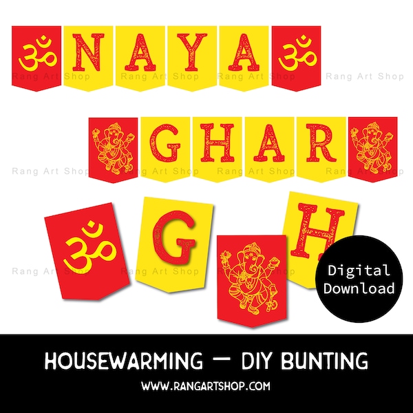 Housewarming Party Banner & Flaggen - Housewarming Party Banner & Flaggen - Desi - Hindi - Bollywood Party - Printable- DIY Wimpelkette zum Selberdrucken