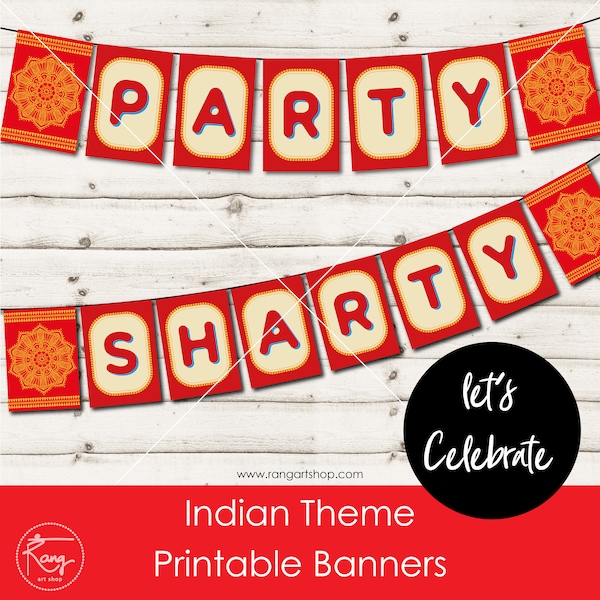 Bollywood Party Banner Rot - Indische Party - Desi Bunte Wimpelkette - Bollywood Thema Requisiten - Punjabi Party Printable - DIGITAL DOWNLOAD