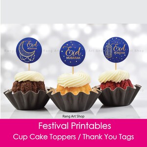 Eid Mubarak Cup Cake Topper - Eid Thank You Tags- Eid Party Decor - Muslim Islamic Ramadan & Eid Party Printable Digital Download