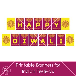 Diwali Banner - Diwali Decoration Indian Festival Bunting - Bollywood Themed Party Diwali backdrop - Diwali Decor - Indian Diwali Printable