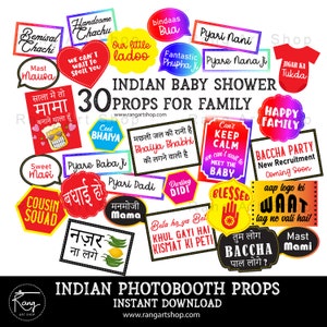 Godhbharai Props for Family - Desi Props for Family Photoshoot - Indian Baby Shower - Bollywood Pregnancy  Hindi Printable Party Props