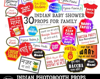 Godhbharai Props for Family - Desi Props for Family Photoshoot - Indian Baby Shower - Bollywood Pregnancy  Hindi Printable Party Props