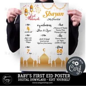 Custom My First Eid - Baby&#39;s First Eid Poster - Baby&#39;s first Eid Mubarak Board - First Eid party Digital Download Edit Yourself