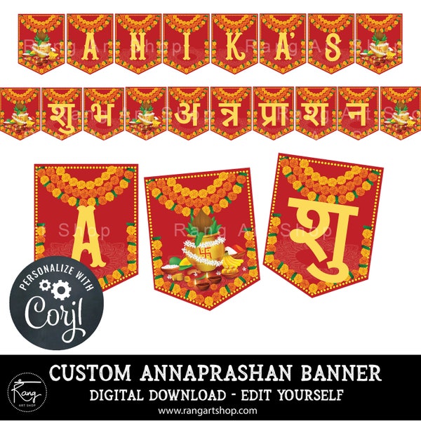 Benutzerdefinierte Hindi Annaprashan Banner rot - personalisierte Baby 6 Monate erste Reis essen Zeremonie - indische Desi - digitaler Download - bearbeiten Sie sich