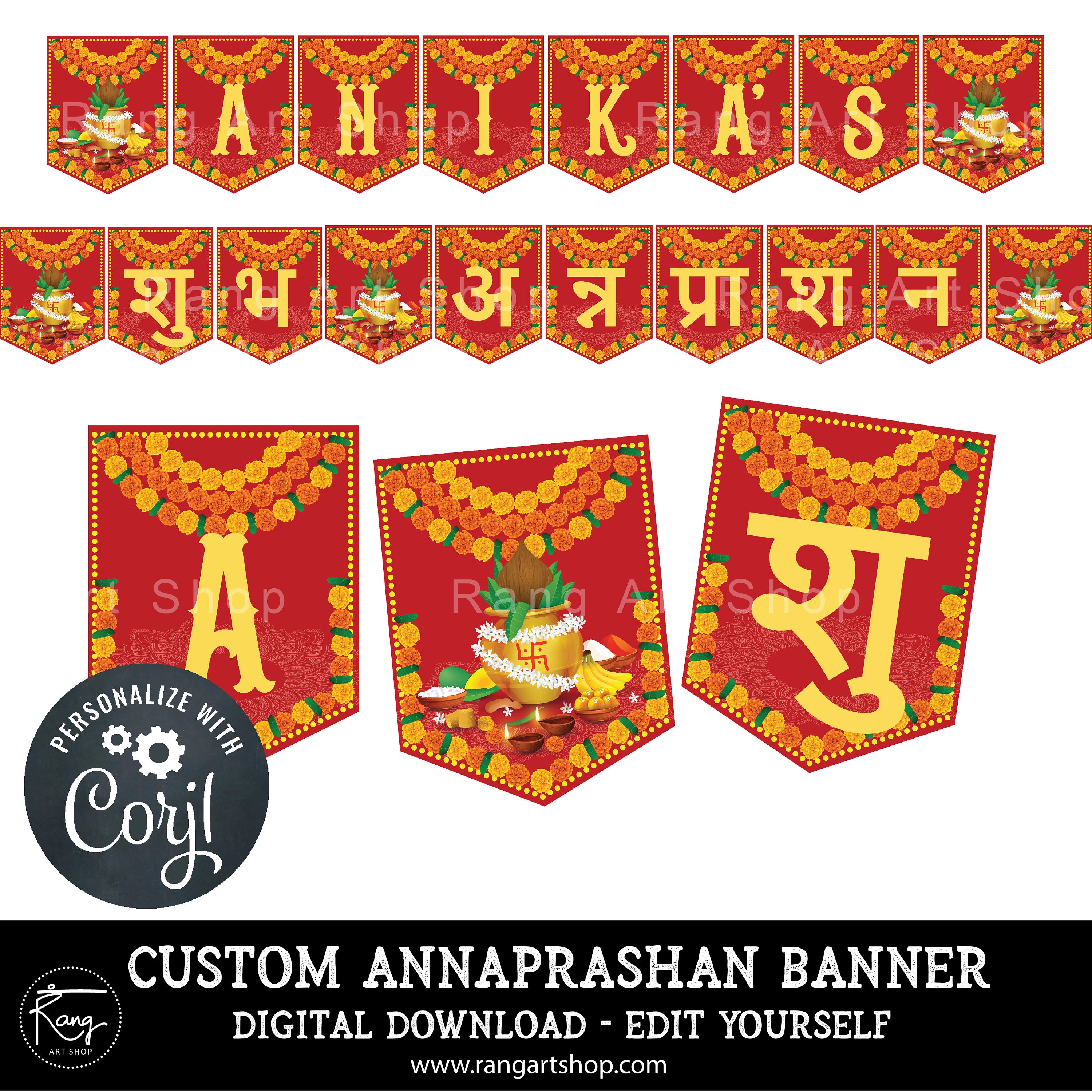 Custom Hindi Annaprashan Banner Red Personalised Baby s 6 Month First 