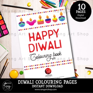 Diwali coloring Pages for kids - 10 pages - Diwali Craft for Kids - South Asian Indian - Festival of lights - Bollywood Diwali Activity