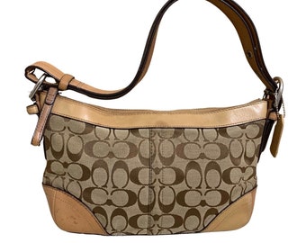 COACH Khaki/Tan Signature Canvas East West Convertible Duffle XBody Hobo F12328