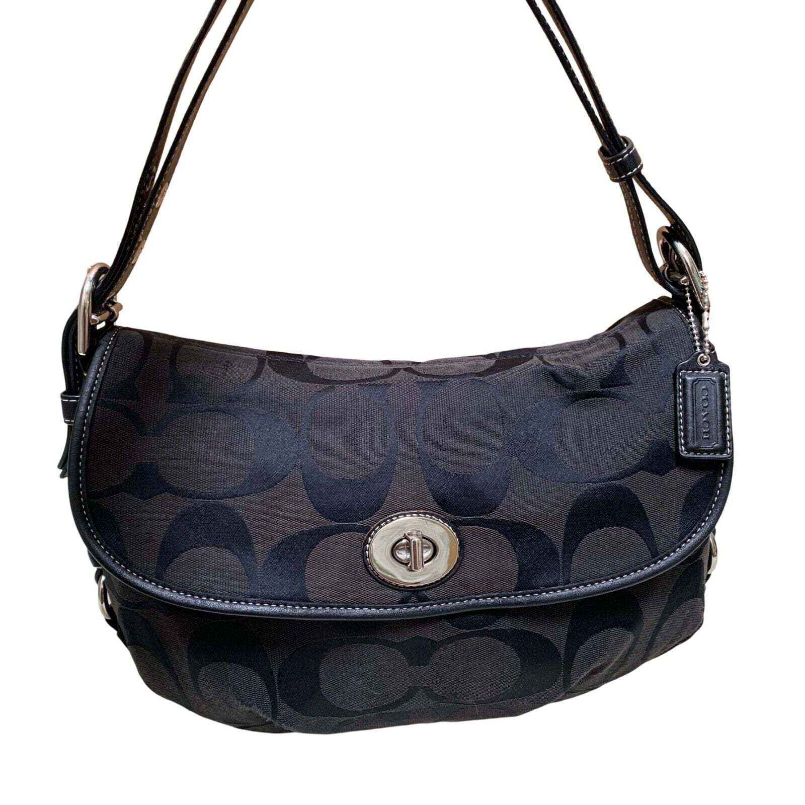 COACH Black Monogrammed Canvas 24cm Turnlock Flap Convertible