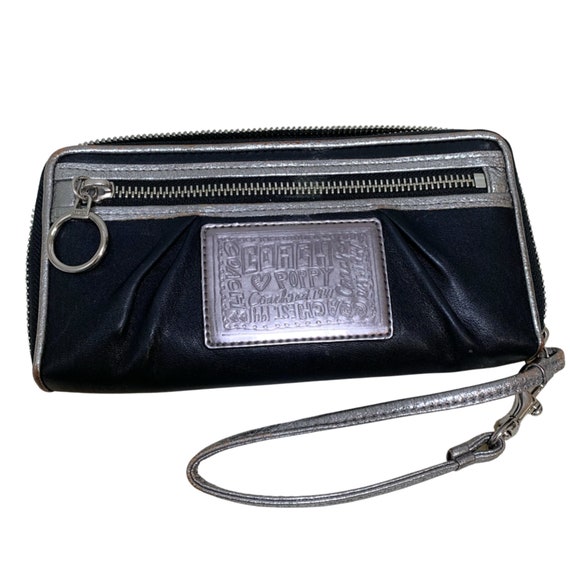 COACH POPPY Vintage Pleated Black & Silver Accordion Zip 