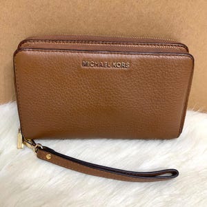 MICHAEL KORS Vintage Jet Set  Large Double Zip Brown Leather Wrist Wallet