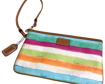 COACH HAMPTON STRIPE Vintage Long Wristlet Wallet Pastel Watercolor Stripe 41194