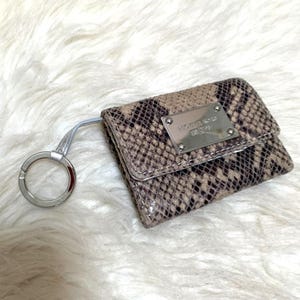 MICHAEL KORS Gray Python Leather Small Vintage Jet Set Coin/Card Key Ring Wallet