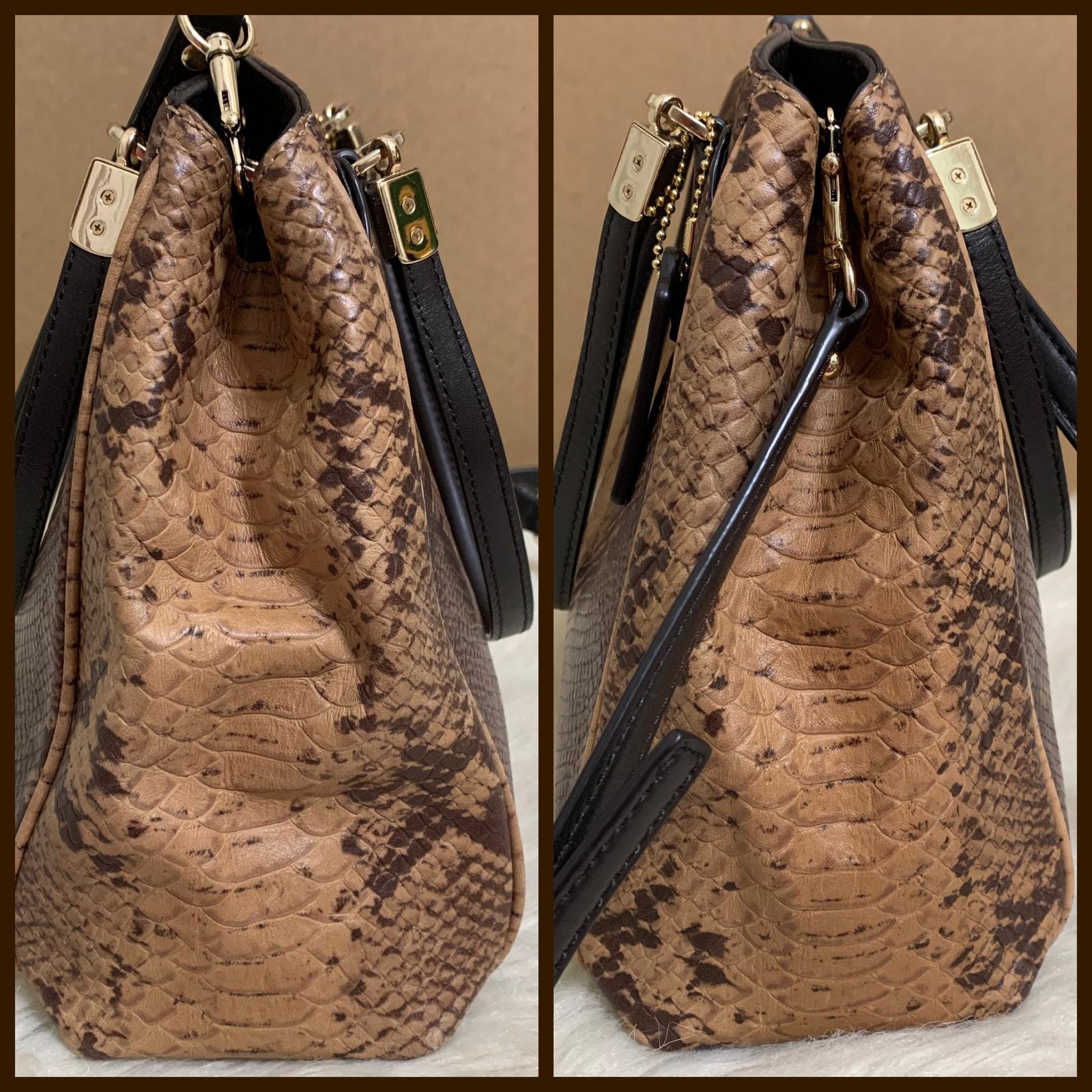COACH Brown Snakeskin Embossed Leather MINETTA Satchel W/long 