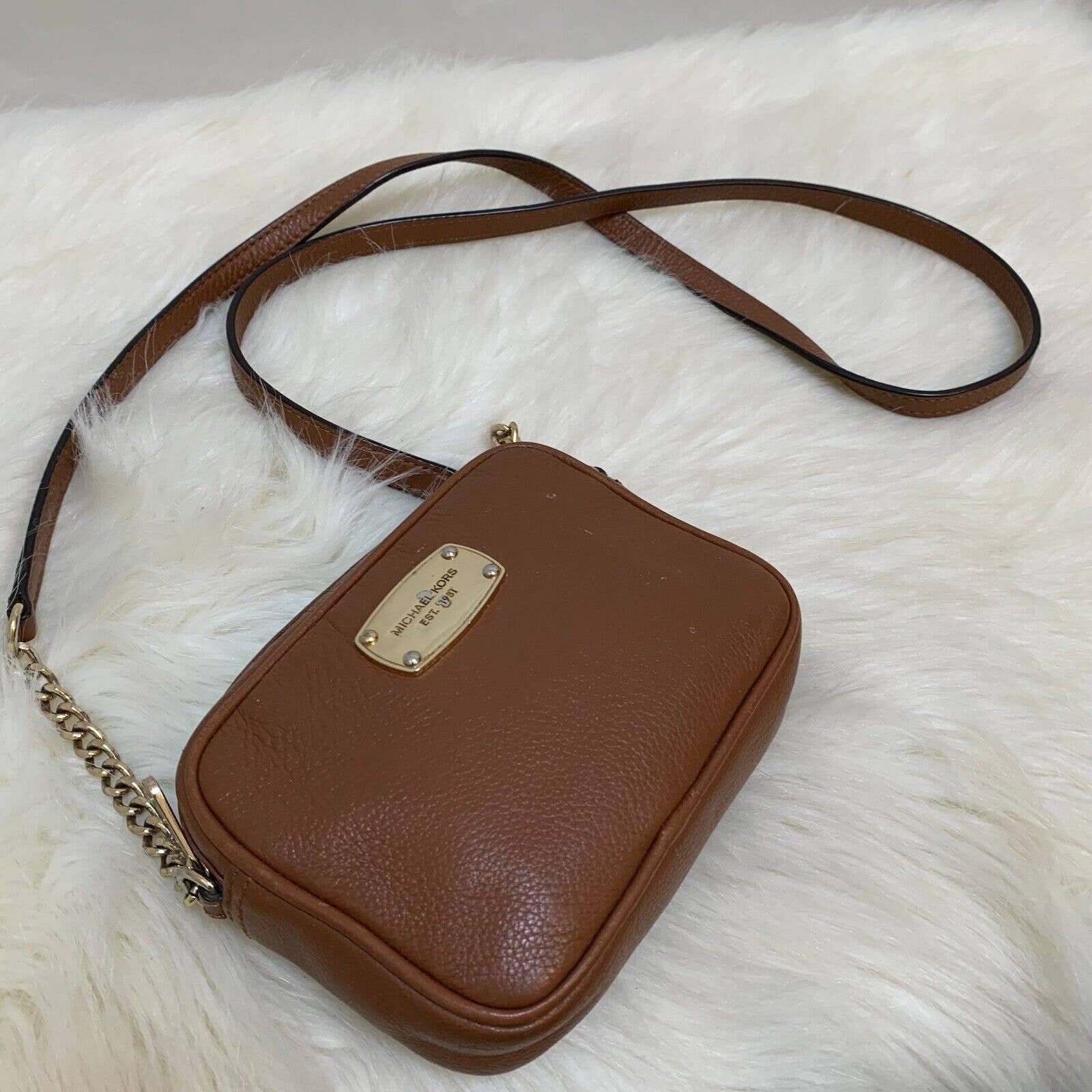 MICHAEL KORS Jet Set Acorn braun Leder MINI Kamera Kette Crossbody Etsy