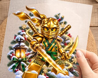Bügelbild, einfach aufbügeln, Kinder, Junge, Energie, Ninja, Shirt Design, Gold, Splashes, Weihnachten, Winter, Geschenk, handmade, KI