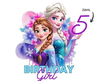 Elsa, Anna, L, Bügelbild, Geburtstag, personalisiert, Zahl, einfach & schnell aufbügeln, Kinder, Mädchen, Geschenk, frozen, KI, Shirt Design