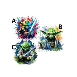 Bügelbild, Star Wars, Jedi Meister, Yoda,  einfach & schnell aufgebracht, KI Kunst, Splashes, Kinder, Jungs, Shirt Design, DTF, bügeln