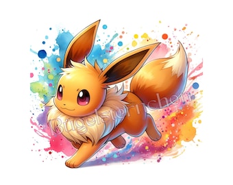 Evoli,Pokemon, Bügelbild, einfach & schnell aufbügeln, bügeln, Kinder, DTF, Splashes, Junge, Mädchen, Geschenk, KI Kunst, CS035