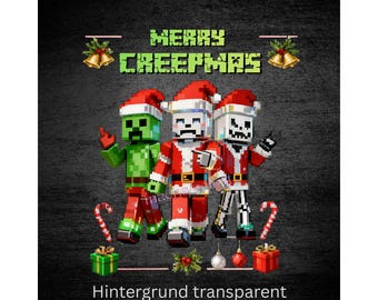 Merry Creepmas, Bügelbild, einfach aufbügeln, X-Mas, Weihnachten, Merry Christmas, Minecraft, Creeper, Kinder, Jungs, Geschenk, Mitbringsel