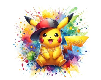Pikachu, L, Pokemon, Bügelbild, einfach & schnell aufbügeln, Splashes, Cap, Kinder, Jungs, bügeln, Game, DTF, Geschenk