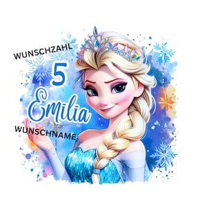 Elsa, Bügelbild, Geburtstag, personalisiert mit Name und Zahl, einfach & schnell aufbügeln, Kinder, Mädchen, Geschenk, frozen - KI