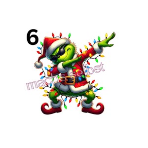 Könnte beinhalten: Eine grüne Figur mit roter Weihnachtsmütze, schwarzer Sonnenbrille und rot-weißem Weihnachtsmannkostüm in einer Dab-Pose. Die Figur ist mit bunten Lichterketten umwickelt. Die Zahl 6 und der Text machs selbst sind deutlich zu erkennen.