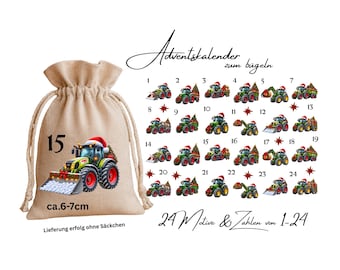 Adventskalender, Bügelbilder, einfach aufbügeln, Kinder, Jungs, Traktor, Fendt, Claas, basteln, DIY, Geschenk, Weihnachten, Advent, KI