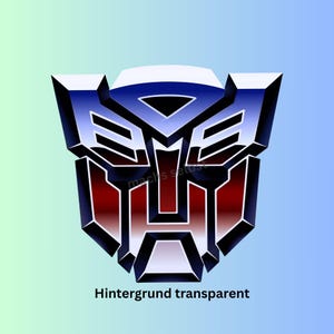 Könnte beinhalten: Ein stilisiertes, geometrisches Emblem in Rot, Weiß und Blau, mit einem Farbverlaufseffekt. Das Design weist scharfe Winkel und ein symmetrisches Layout auf, vor einem Farbverlaufshintergrund. Der Text "Hintergrund transparent" steht unten.