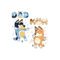 Dad und Mom, Bügelbild, einfach & schnell aufbügeln, Comic, Bluey, Hund, Kinder, Blau, Geschenk, Shirt Design, DIY, tanzen, Party product logo