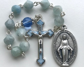 Aquamarine Single Decade Rosary. One decade rosary for women. Single Decade for Men. Rosary UK.