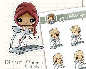 Treadmill Workout Planner Stickers / Fitness And Running Tracker For Journals / Hand Drawn Girl Character / JOP03013