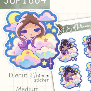 Stickervel slapend meisje / kawaii dromerige plannerstickers / handgetekende op maat gemaakte grillige stickers / JOP1804