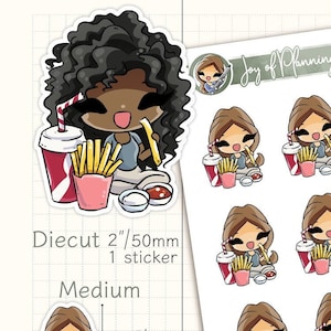 Pegatinas del Día de la Comida Rápida / Pegatina personalizada para el planificador de comidas con personaje de chica / Pegatinas de comida para llevar / Rastreador de comida para llevar / JOP01002