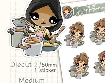 Cooking Dinner Planner Stickers / Custom Character Meal Prep Stickers / Hand Drawn Kitchen Routine Stickers / JOP01023