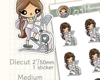 Elliptical Machine Planner Stickers / Cardio Tracker For Workout Logs And Journals / Customizable Girl Character / JOP03015