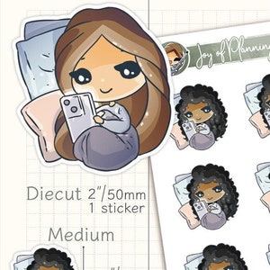 Cozy Phone Planner Stickers / Night Routine Character Sticker / Custom Self Care Stickers For Journaling / JOP14043