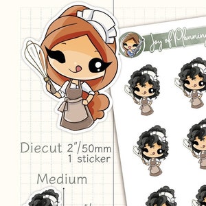 Adesivos personalizados para meninas assando / Diário de preparação de refeições / Adesivos de chef / Ilustração de culinária kawaii / JOP01025