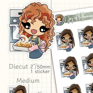 Adesivos para planejador de confeitaria / Personagem feminina personalizada com caçarola / Adesivos para diário de cozinha aconchegante / Dias de confeitaria de outono e inverno / JOP01027