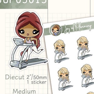 Stickers loopband workout / Fitness- en hardlooptracker voor tijdschriften / Handgetekend meisjespersonage / JOP03013