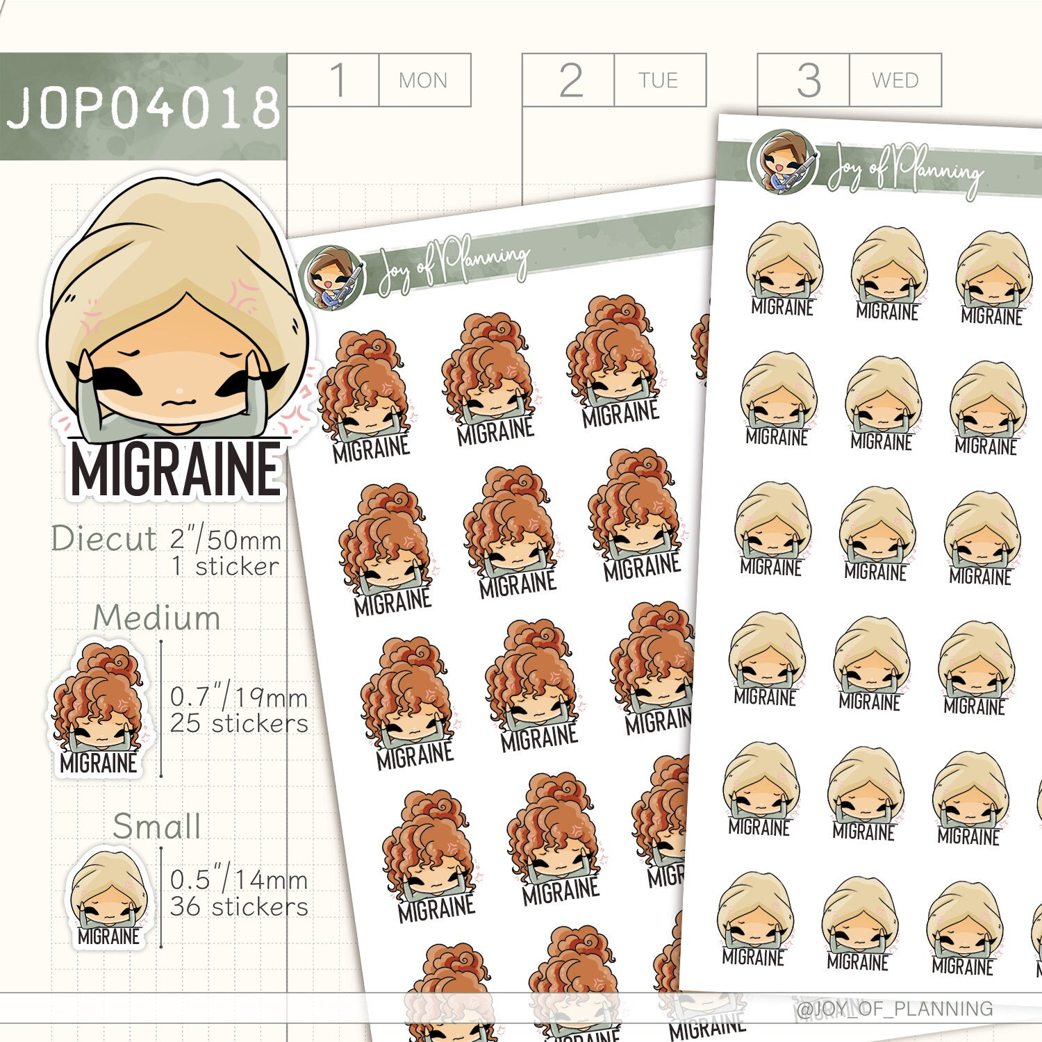 Migraine Stickers / Headache Stickers / Pain Tracker Stickers / Chronic ...