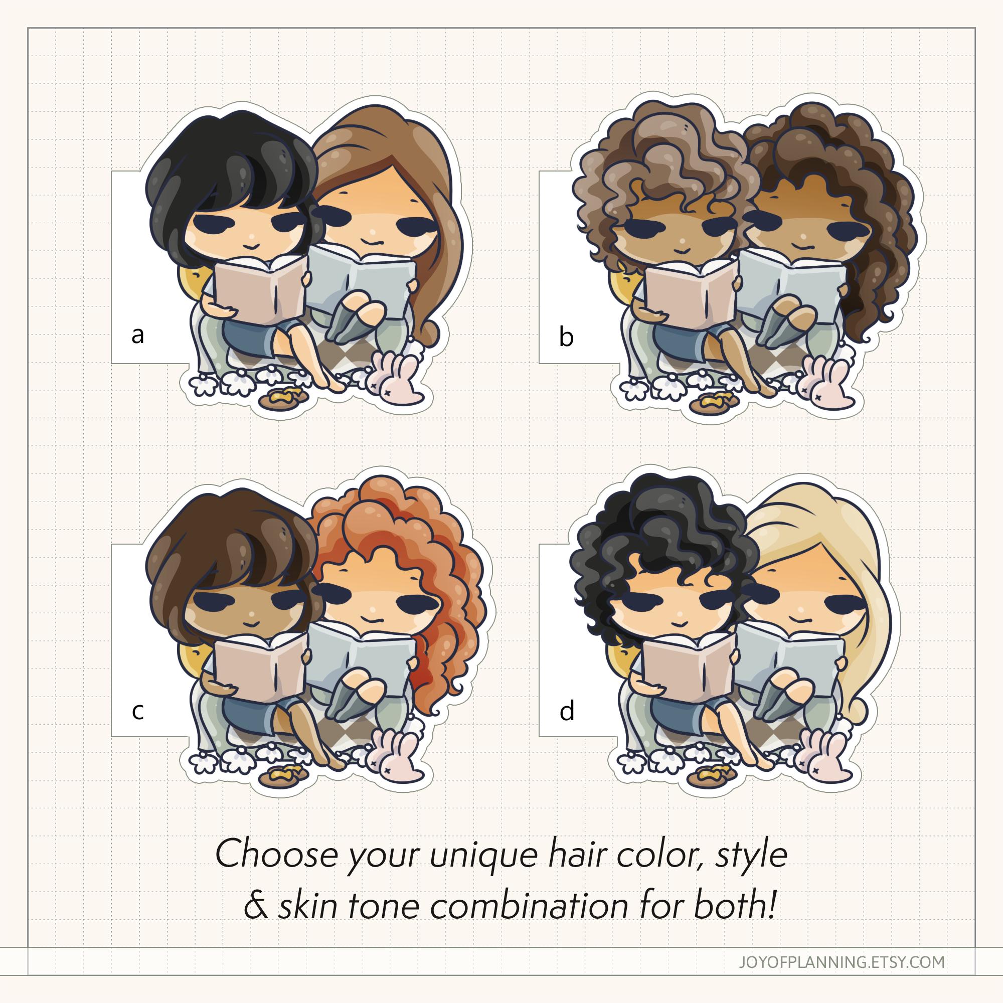 Siblings Sticker Reading Stickers / Couple Stickers / Friends Stickers / Sibling ...