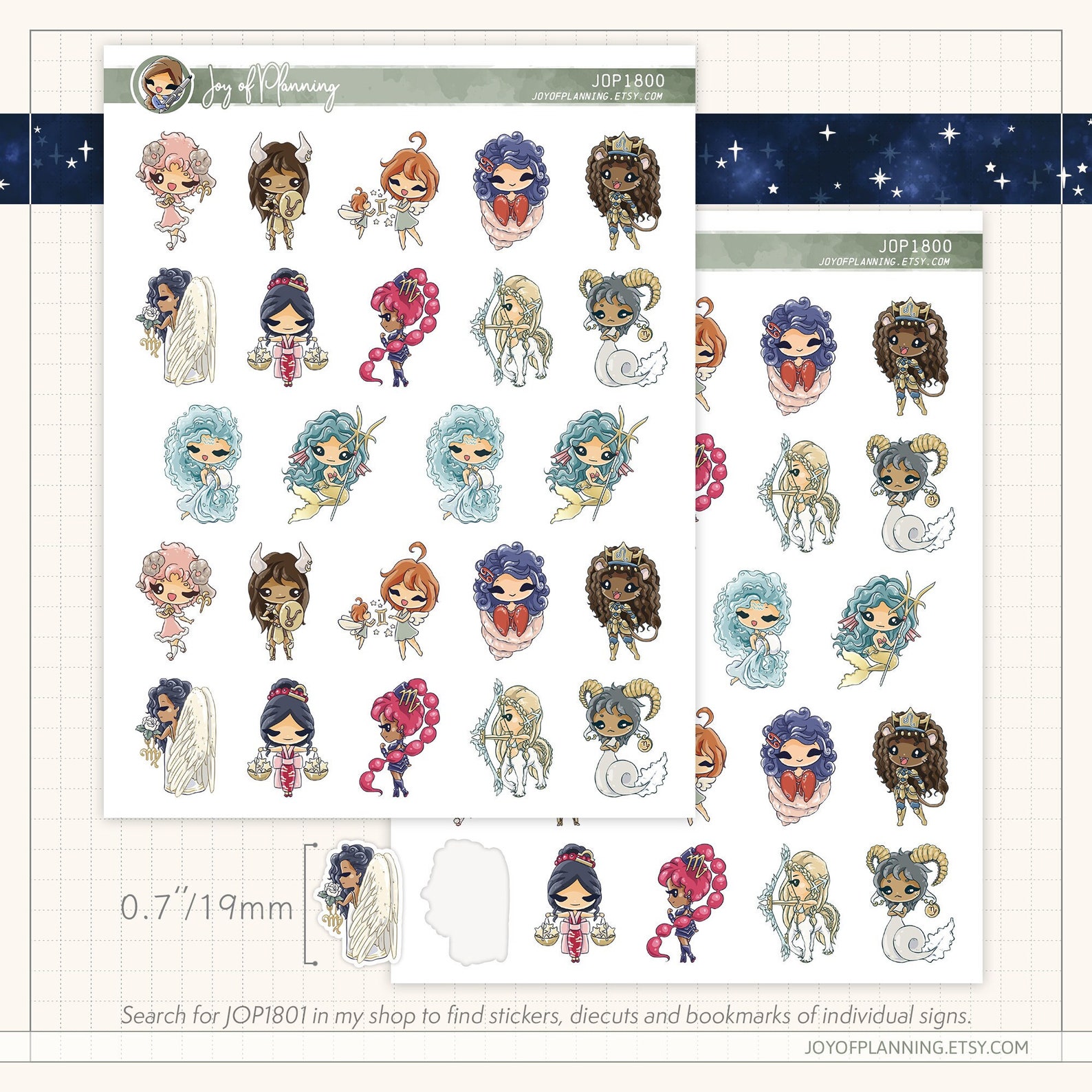 Pco Sticker Zodiac Sign Sticker Sheet / Hand Drawn Astrology Character Art / Kawaii ...