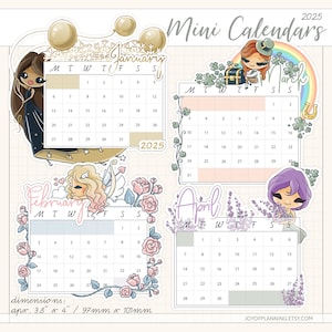 Mini Kalender Sticker / Personalisiert 2025 Die Cut mit Mädchen Charakter / Planer Dashboard Art / JOP15025