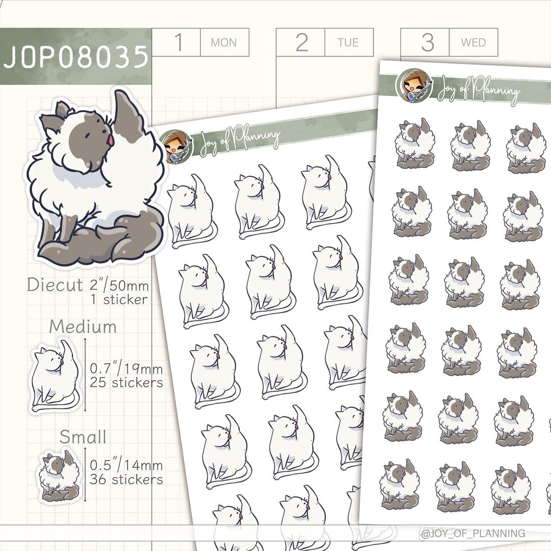 Clean Cat Sticker Sheet / Hand Drawn Custom Made Planner Stickers / Cat ...