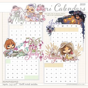 NUOVO Mini Calendario Adesivo / Fustellato Personalizzato 2025 con Personaggio Ragazza Carina / Grafica Dashboard Planner / JOP15225
