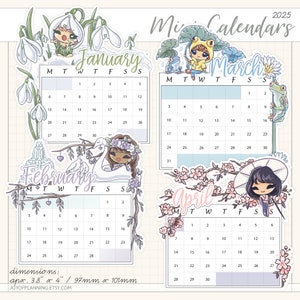 Mini adesivo calendario / Fustella personalizzata 2025 con personaggio di una ragazza carina / Grafica dashboard planner / JOP15125