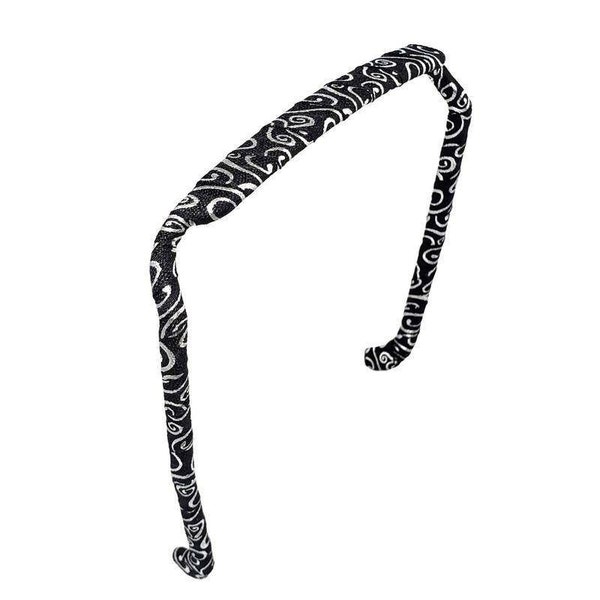 Swirls of Silver on Black Wrapped Headband by Zazzy Bandz, the Redesigned Headband That Fits Like Sunglasses